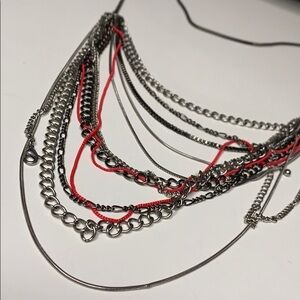 Metal Layered Silver 11 Chain metal Rock Necklace hot pink artisan made